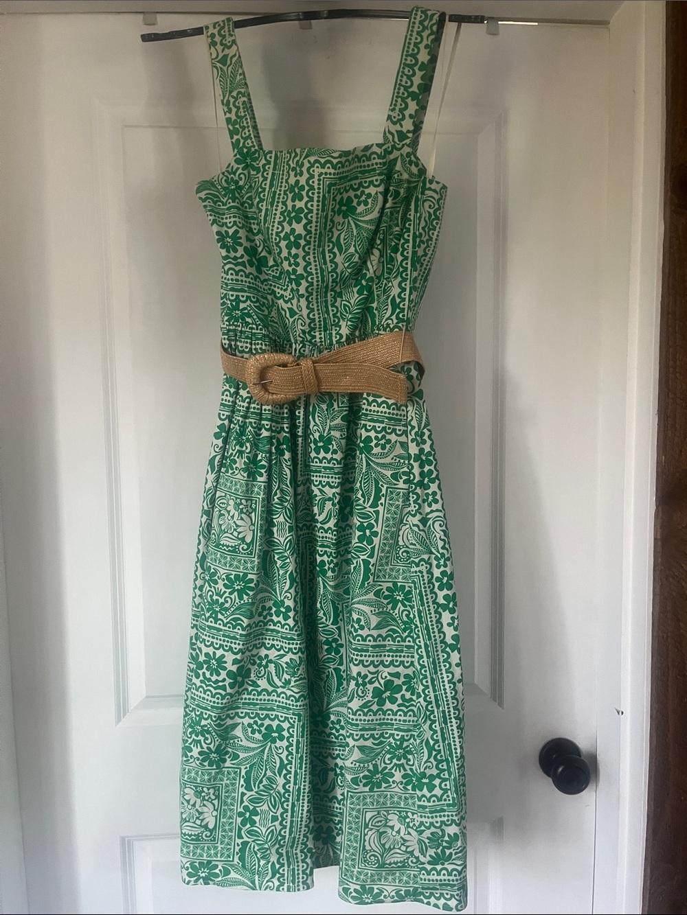 Eliza J Green Printed Midi Sundress with Woven Belt